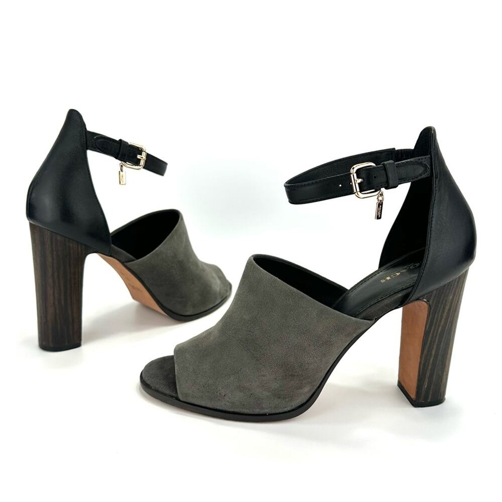 Coach Lucille Block High Heel Sandal Size 11 Black/Green Leather Padded Open-Toe